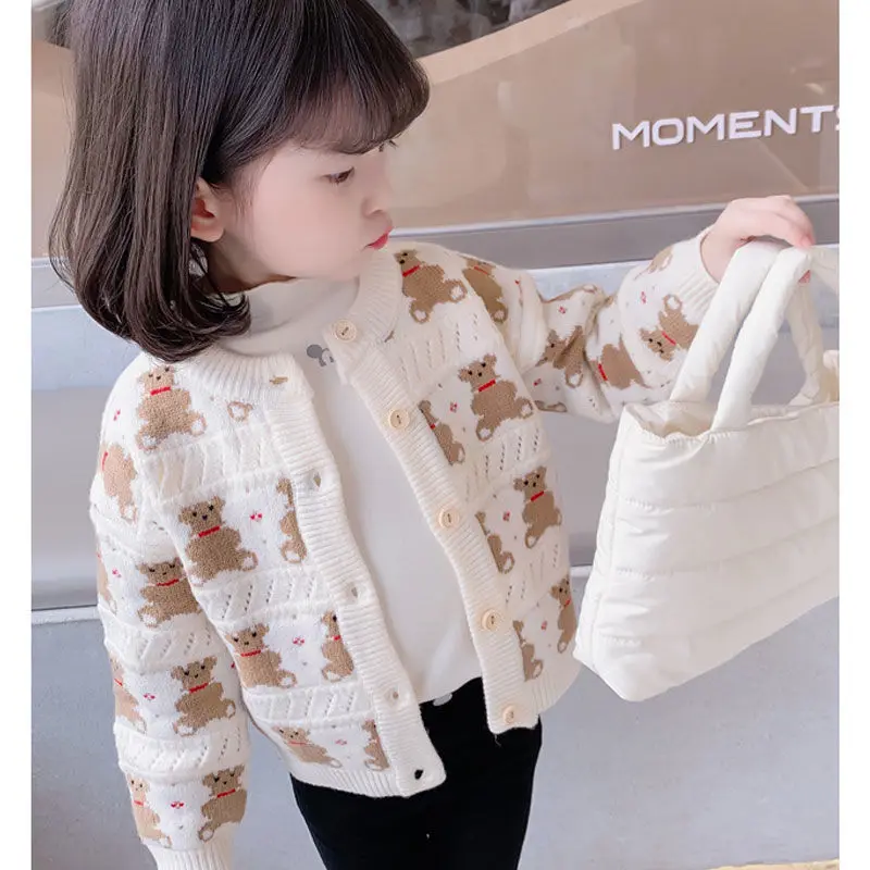 

Brown Bear Knit Cardigan Toddler Girl Sweater Toddler Sweater Knitted Sweater Young Children Children Outwear