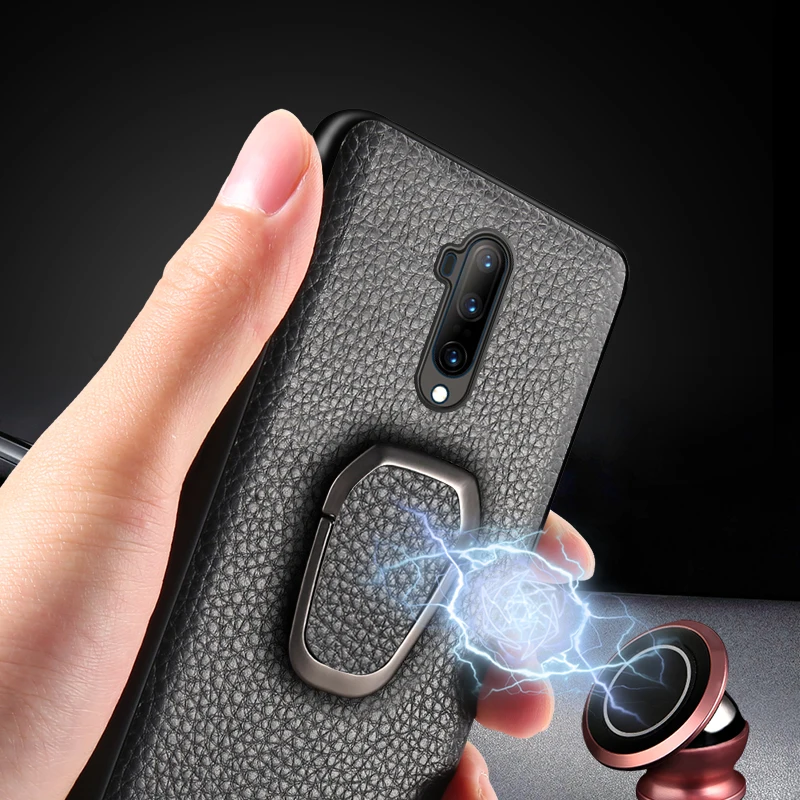 Оригинальный кожаный магнитный чехол для телефона с зернистой текстурой Oneplus 7T Pro