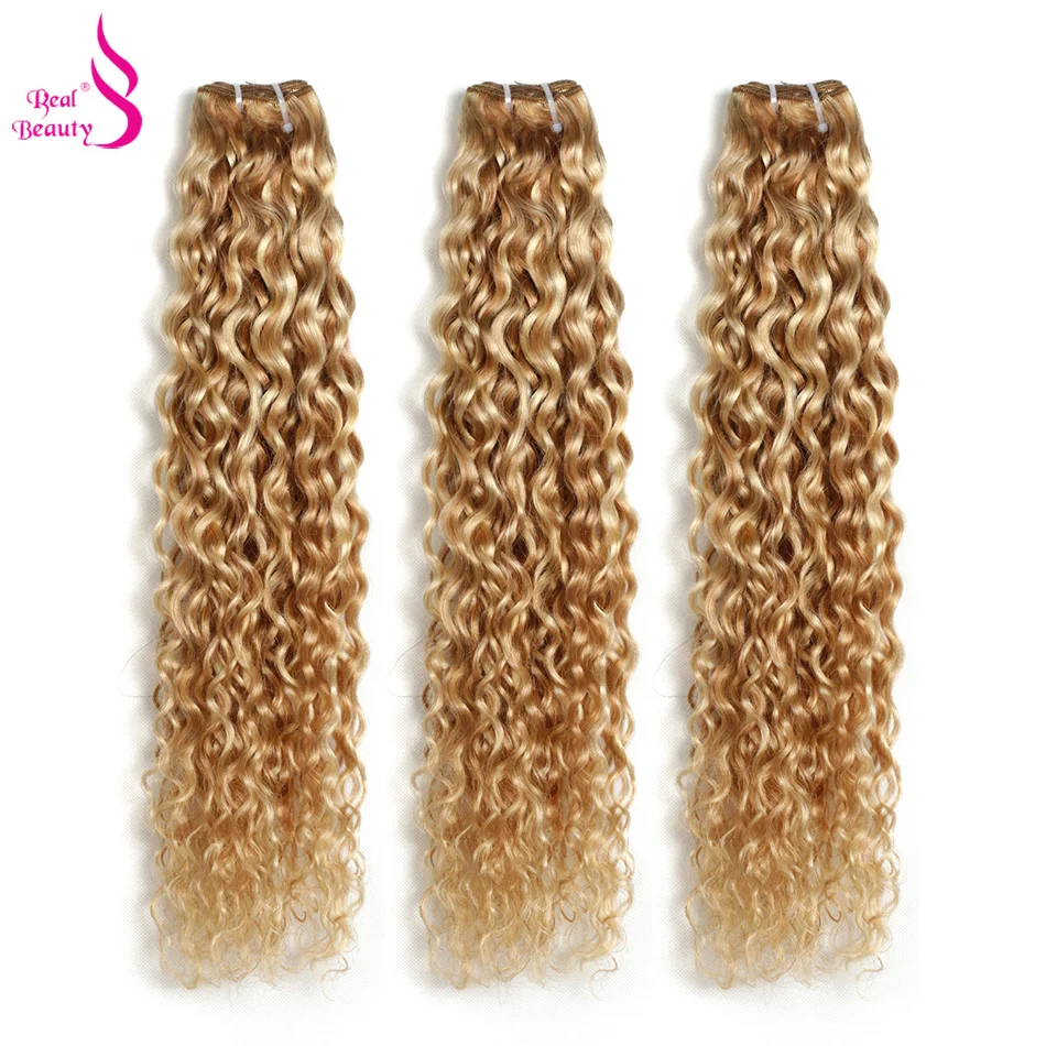 Real Beauty Ombre Peruvian Water Wave P27/613 Two Tone Remy  Human Hair Extensions Weave Bundles Auburn 1/3/4 PC  12