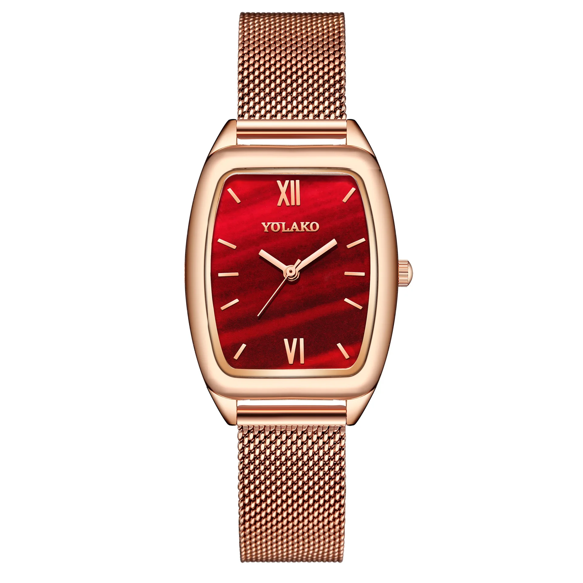 

Malachite watch rectangular Japanese quartz movement slim ladies stainless steel mesh waterproof ROSE&BEE watch