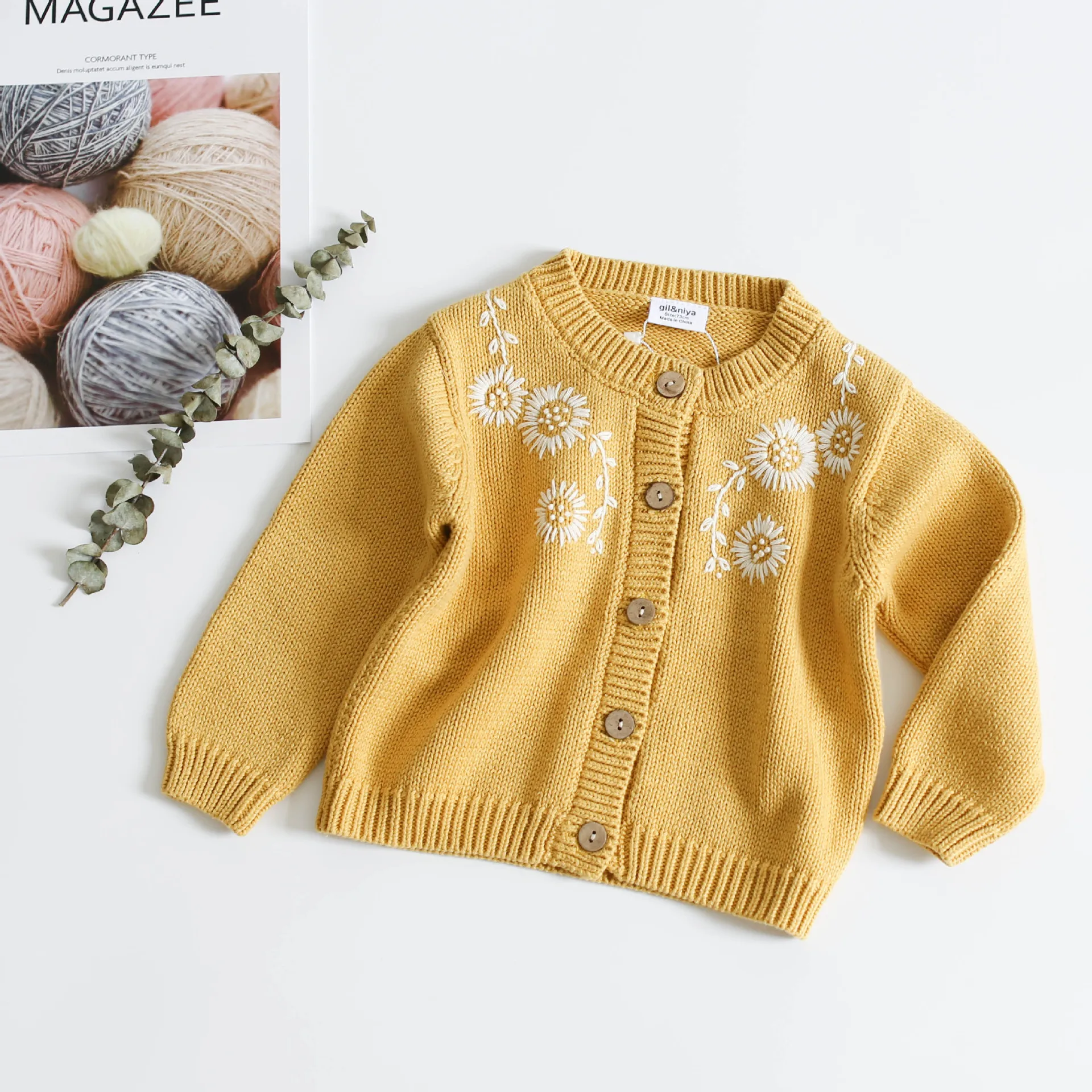 Autumn Baby Cardigan Sweater Kids White Flower For Girls School Clothes Pink Navy Boy 100% Cotton | Детская одежда и обувь