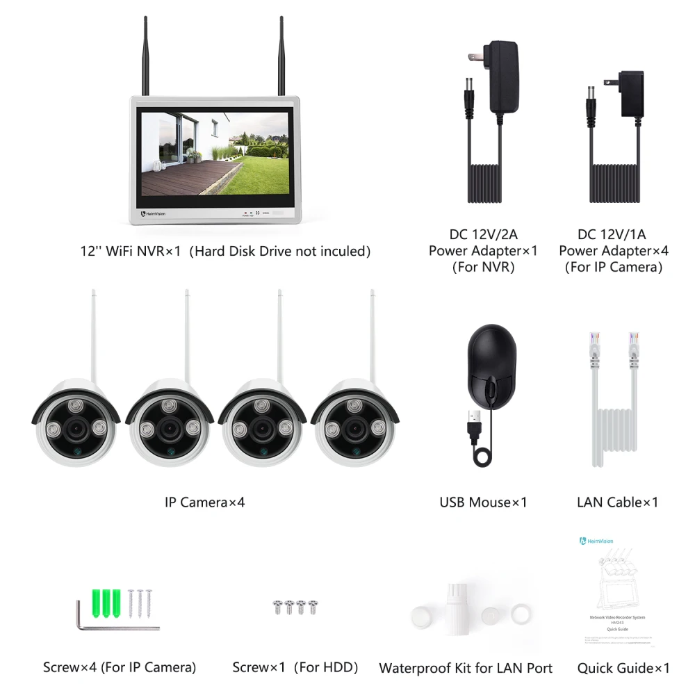 Система видеонаблюдения HeimVision HMB43MQ 8 канальная с ЖК монитором 12 дюймов 1080P 4