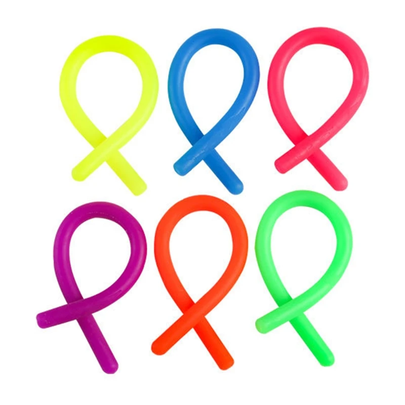 

066B Decompression Toy for Special Needs Long Length Rope Set 6pcs TPR Noodle Rope Anxiety Relief Toy Stretching Soft Rope