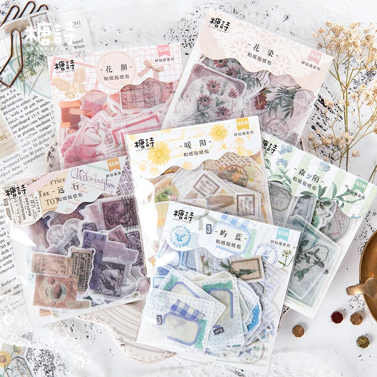 45 шт./лот Ретро красивые цветы украшения Мини бумажные наклейки DIY альбом дневник