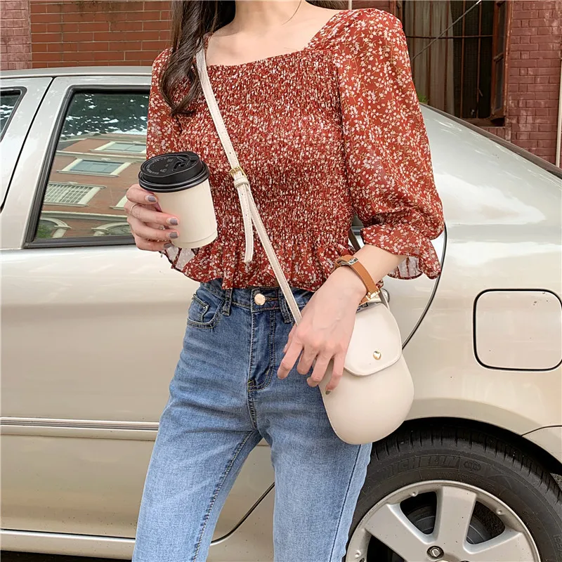 Женская блузка белая с коротким рукавом и квадратным воротником|Блузки| |