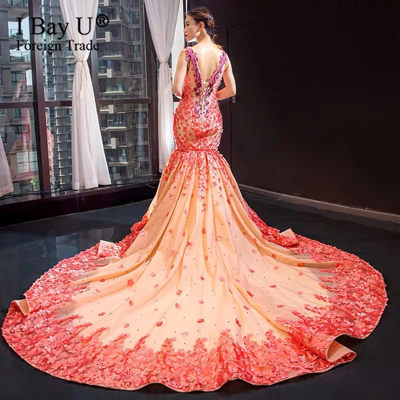 Jasper Red Dubai 3D Flower Luxury Sequined Sparkle Wedding Dresses 2020 Beading Bridal Gowns Women Plus Size for Black Girl