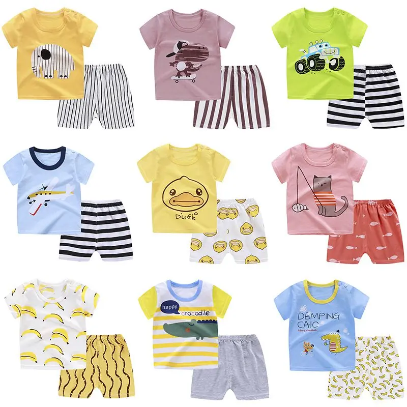 

New 2020 Kids Boys Sets Summer Cartoon Print Short Sleeve O-Neck Cute T-Shirt Tops with Shorts Baby Girls Children Clothes Sets