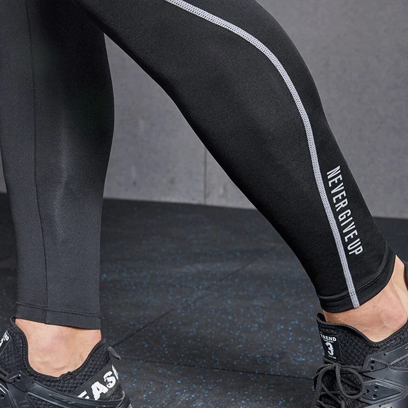 Компрессионные брюки для мужчин черные полосатые спортивные колготки бега