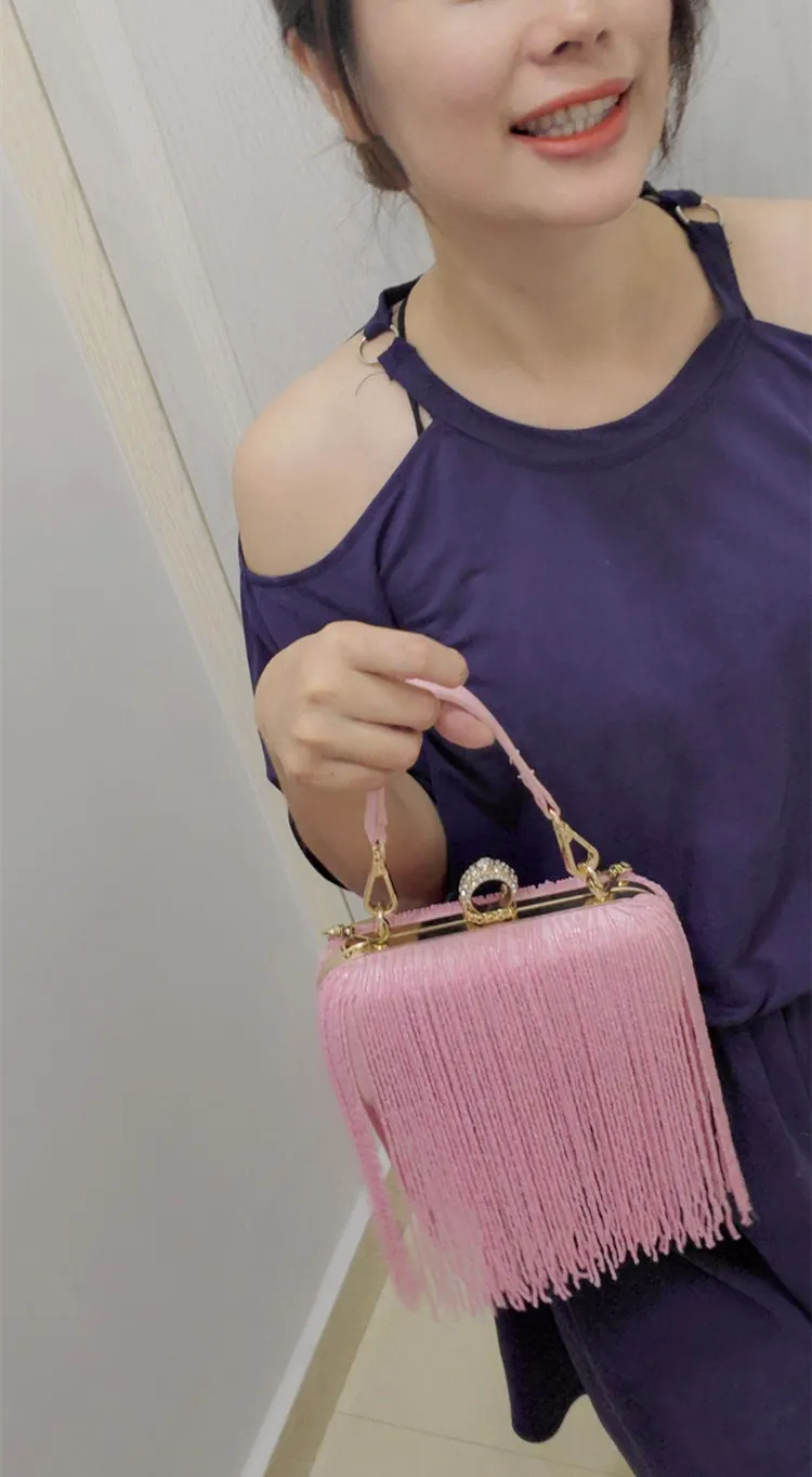 Women Tassel Fashion Ladies Clutch Bag Shoulder Handbags Female Party Wedding Evening Bag For Phone Purse