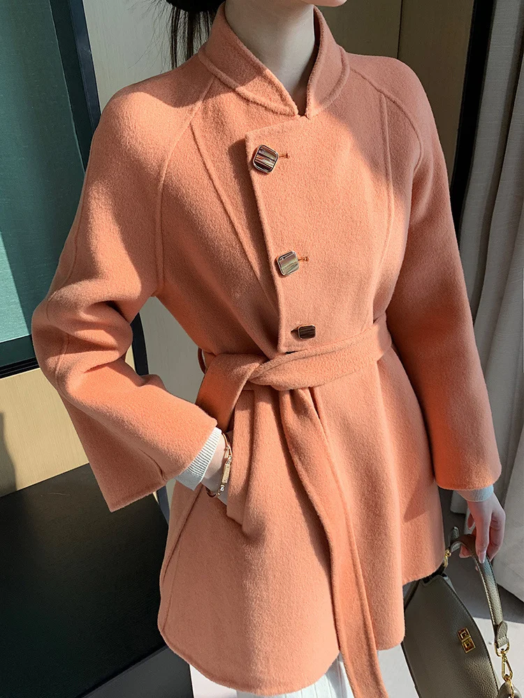 

Black Double-sided Cashmere Overcoat Women's New Republic of China Style Short Young Small Tweed Jacket in 2021