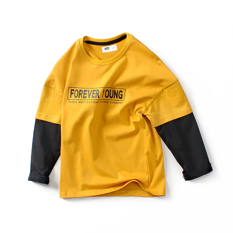 2020 весенне-осенняя одежда для мальчиков с длинным рукавом Сращивание футболка