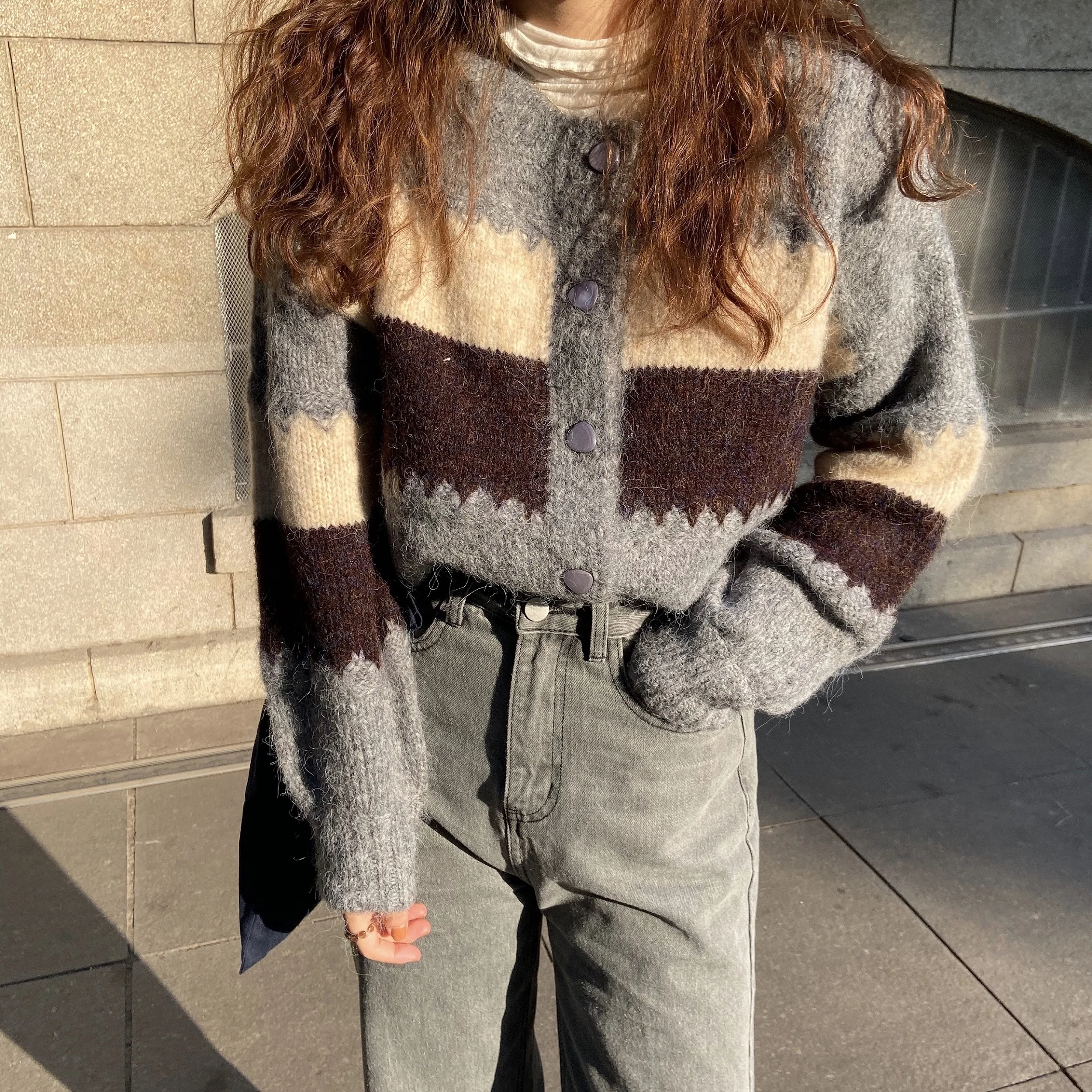 

2021 Spring and Autumn New Gentle and Stylish Fresh Mixed Color Stripe Short Sweaters Cardigan Coat Women's Loose