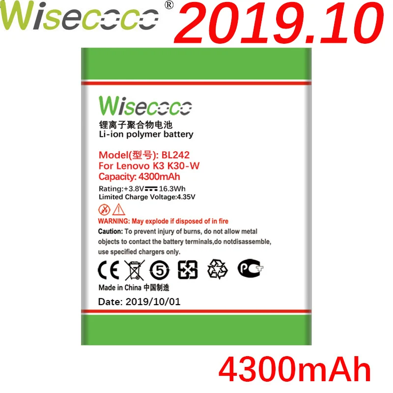 WISECOCO 4300 мАч BL242 Батарея для lenovo K3 K30-W K30-T A6000 A3860 A3580 A3900 A6010 A6010 плюс телефон Батарея+ номер для отслеживания