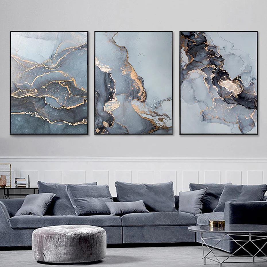 

Modern Abstract Gold Blue Marble Liquid Texture Wall Art Pictures Canvas Paintings Posters Print for Living Room Home Decorative