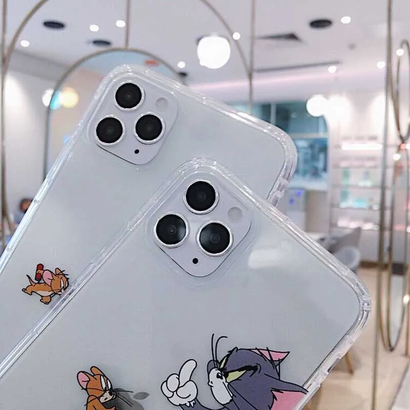Забавный милый чехол для телефона с мультяшным котом и мышкой для iPhone 11 X XR Xs Max 8 7 6 6s Plus 11 Pro Max мягкая прозрачная задняя крышка из ТПУ