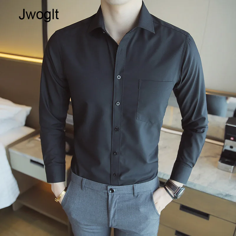 Однотонная белая мужская футболка на пуговицах Повседневная рубашка с длинным