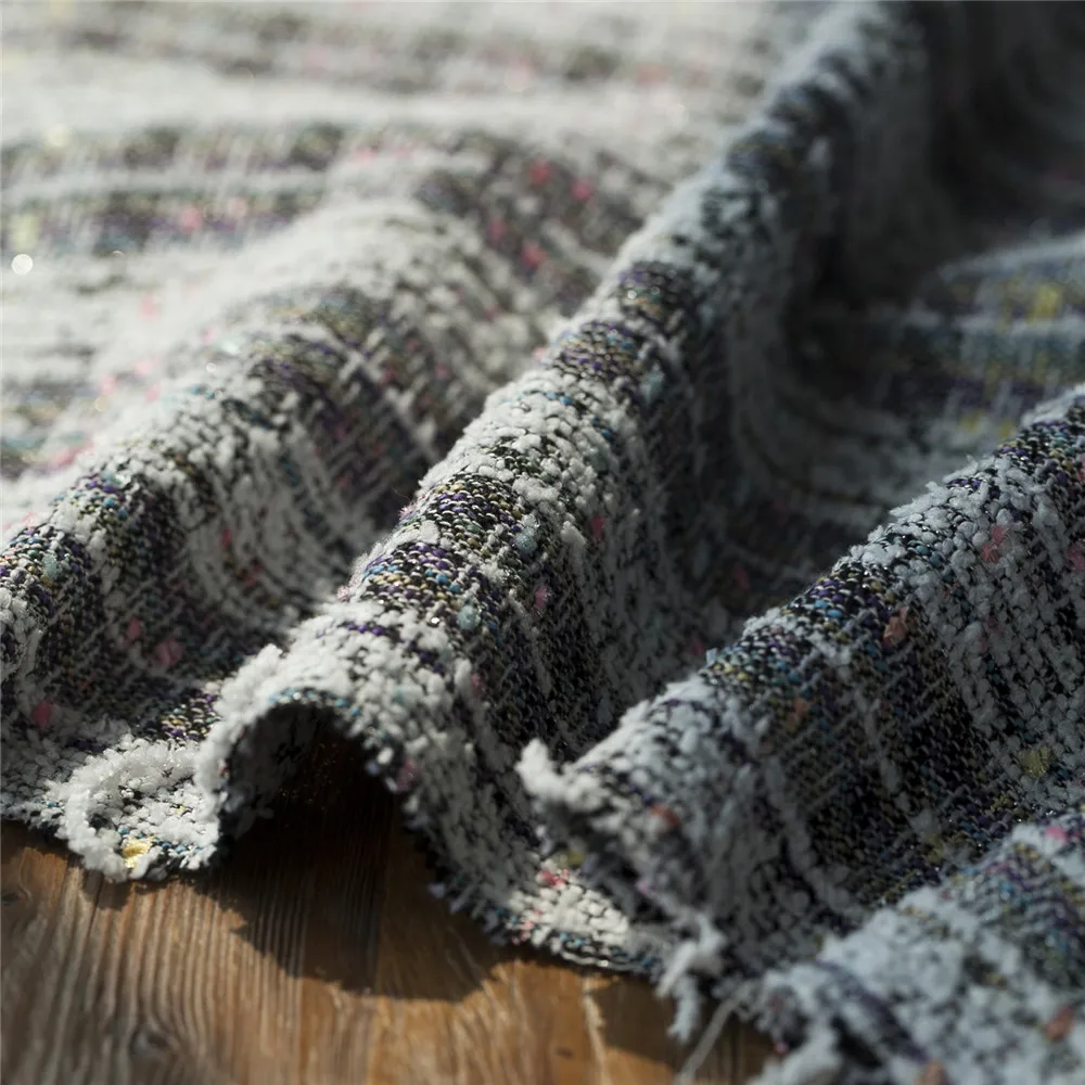 Модная твидовая ткань в полоску блестящие металлические линии шитье для куртки