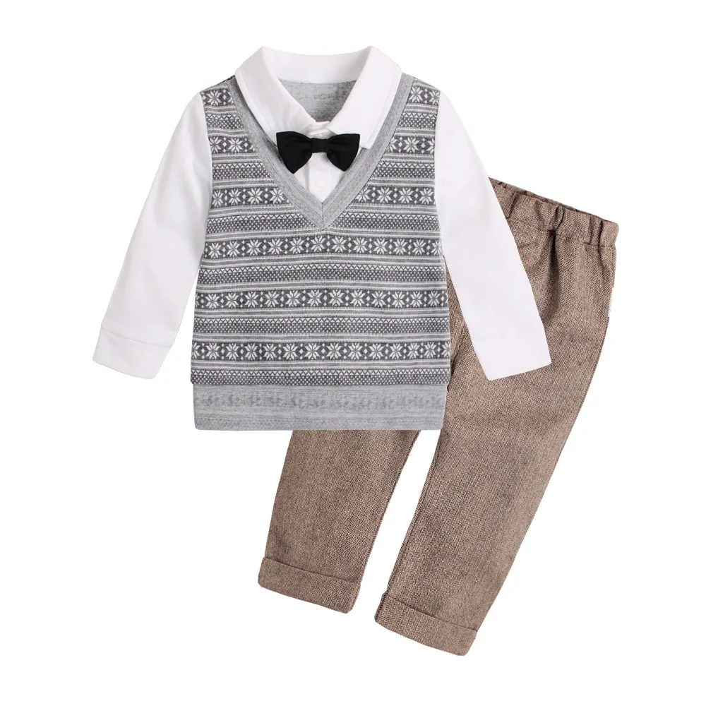 Детская одежда 2020 костюм из 2 топов и брюк для мальчиков комплект джентльмена с