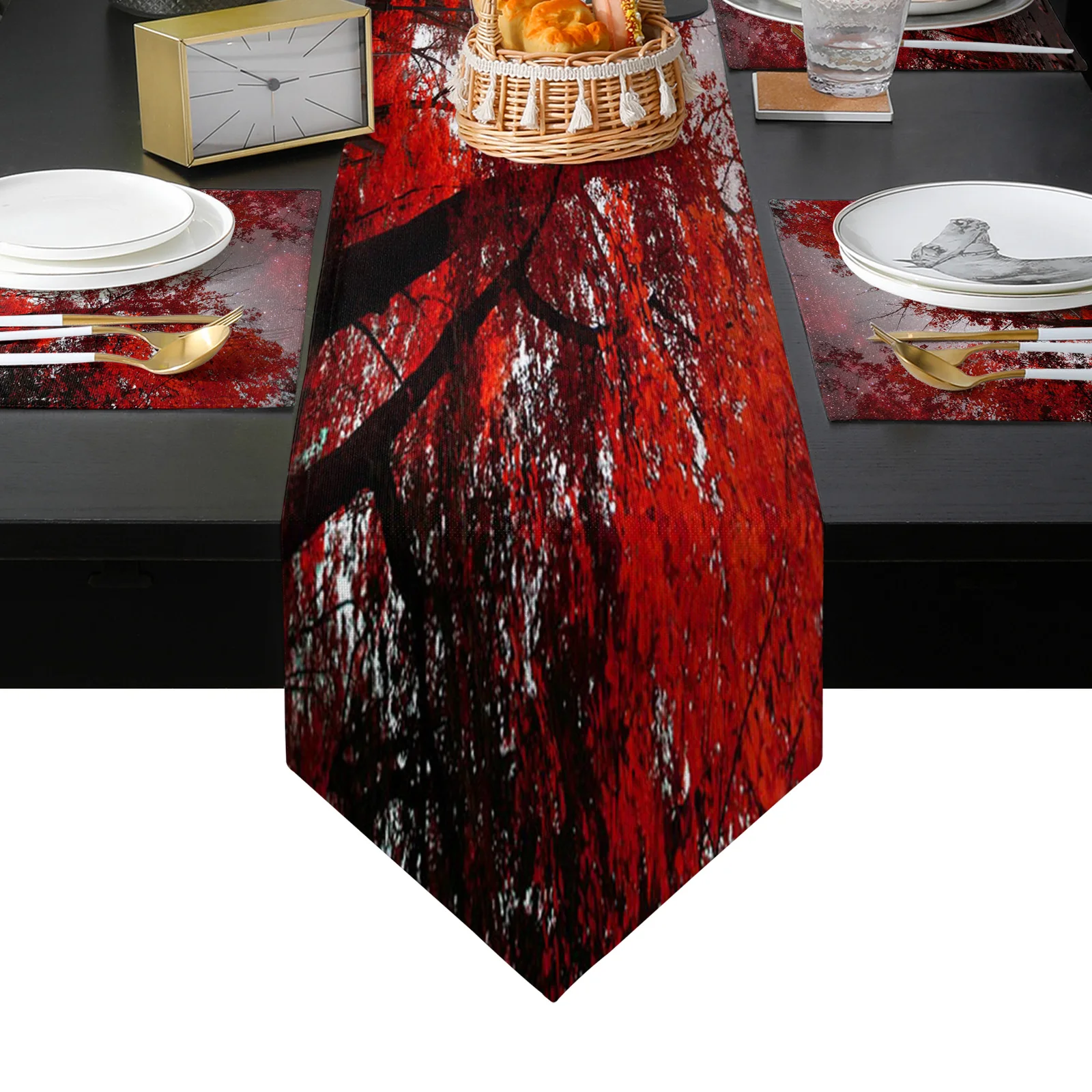 

Кленовые листья, красный лес, звездное небо, настольная дорожка, набор для дома, кухни, обеденного стола, Свадебная вечеринка, праздничное ук...