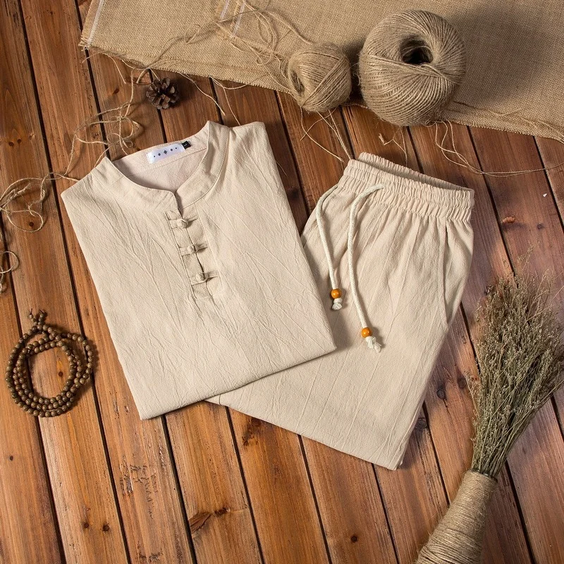 

2021 Spring Autumn New Chinese Style Cotton Linen Autumn Men's Long-sleeved Trousers Suit Men's Suit Plus Size Mens Clothes