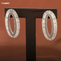 oval super shiny earrings huge hollow white stud earrings for women luxury wedding bridal jewelry luxury banquet accessories
