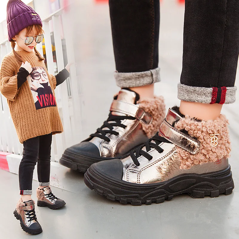 Детская теплая обувь для девочек Детские Модные Ботинки Martin на пуху детские