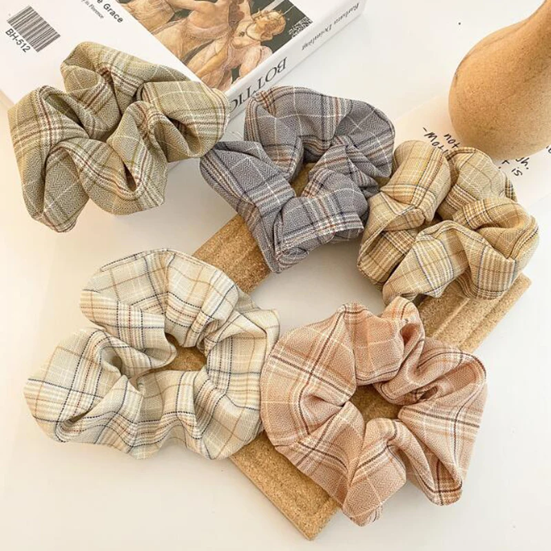 

Coloful Korean Plaid Scrunchie Elastic Hair Rubber Bands for Women Girl Holiday Headwear Ponytail Hair Accessories