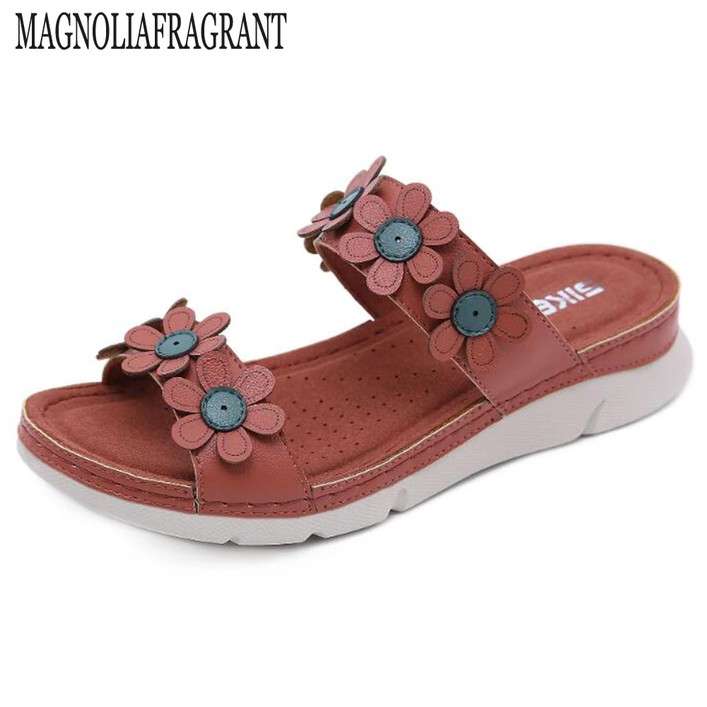 

New Stylish Female-shoes Women's Bohemian Flower Flat Slippers Summer Sandals Non-slip Beach Shoes Sapatos novos senhoras hy744