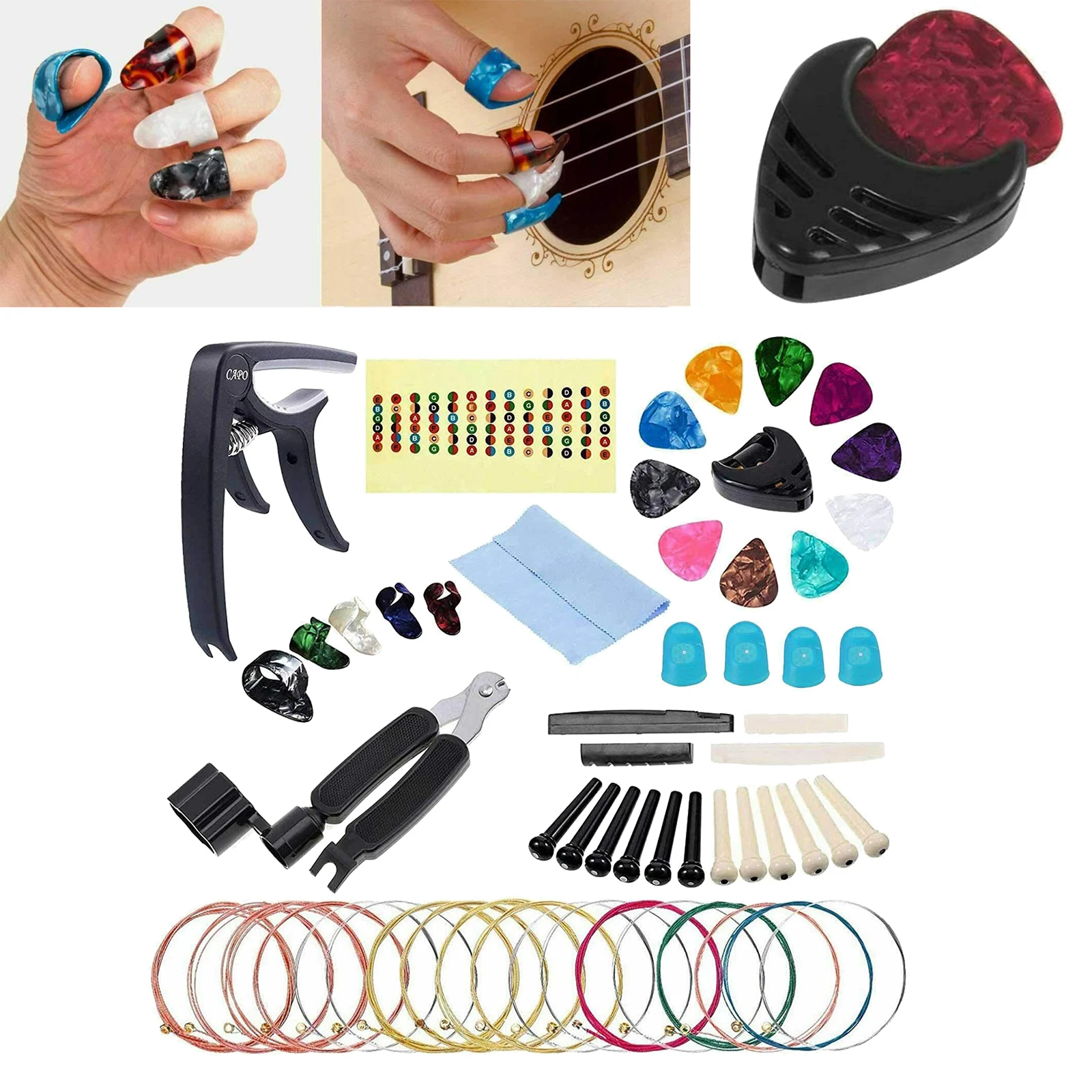 

41/Set Guitar String Winder, Bridge Pins, Bridge Saddle and Nut Finger Picks Kit