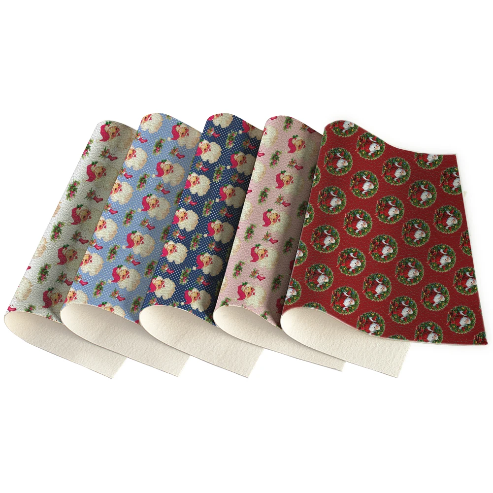 

5pcs Christmas Theme printed Lychee Pattern Faux leather Sheet for DIY Hair Bow Bags Shoes Crafts Material,30*22