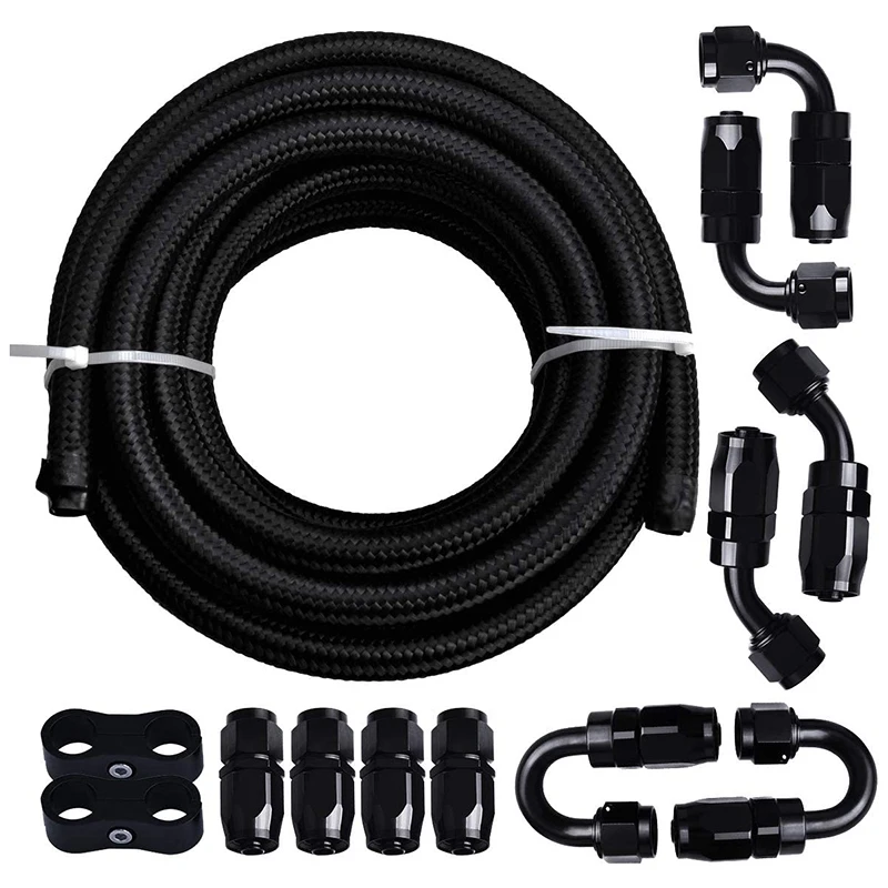 

Promotion! 20Ft 6AN 3/8 Inch Fuel Pipe Joint Kit Nylon Braided CPE Oil Hose Universal Black and 8 Joints