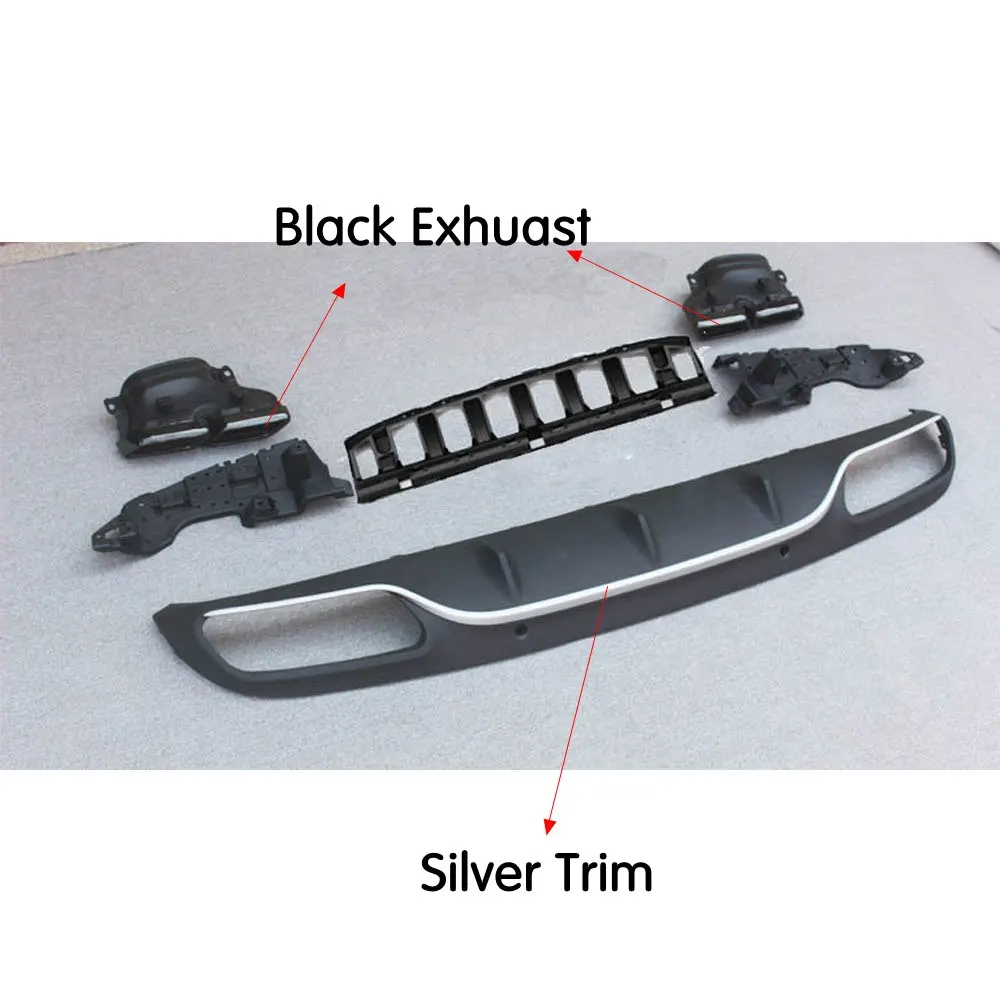 Silve line black tip Для C63 рассеиватель AMG с выхлопные трубы для Mercedes Benz W205 C205 купе 2-дверный C200 C300 C43 AMG для C63 AMG заднего бампера v-стиля - Цвет: Silve line black tip