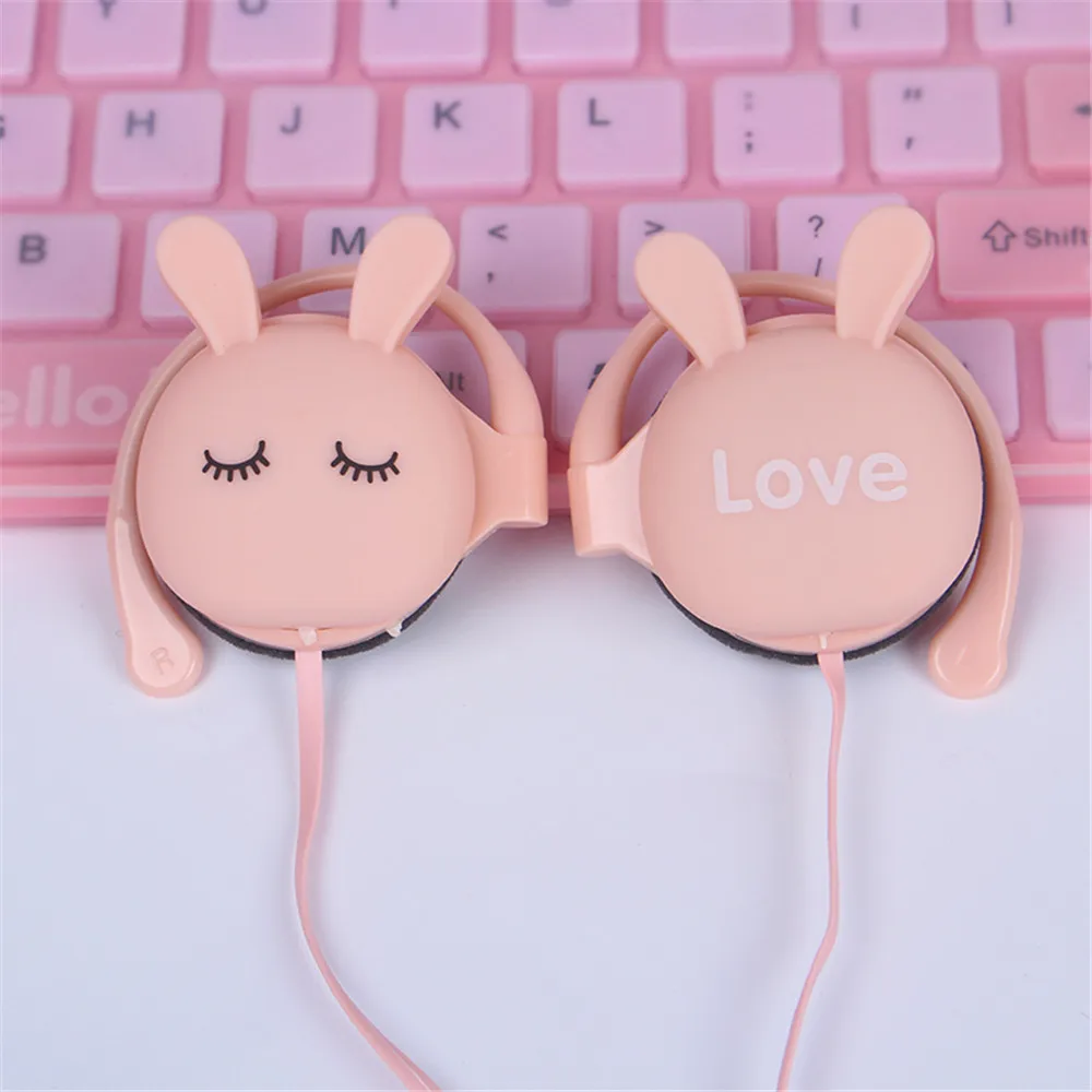 Проводная гарнитура с мультяшным кроликом и подвесными ушками розовая Милая