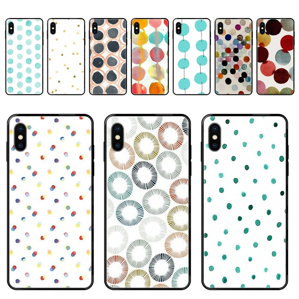 Бирюзовый акварельный горошек черный мягкий персональный узор для Xiaomi Mi Note A1 A2 A3 5