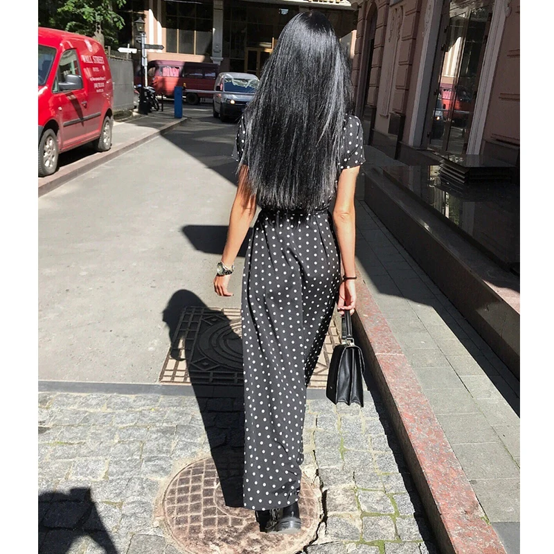 Женское повседневное длинное вечернее платье в горошек с принтом сексуальное