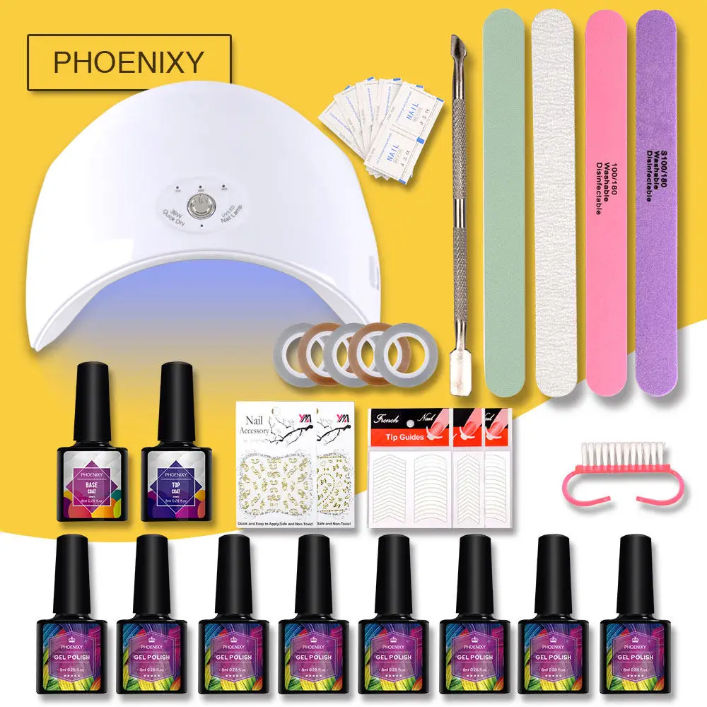 36w-8 nail polish Маникюрный набор, электрический набор для ногтей, УФ светодиодный светильник на 8 мл, набор для гель-лака для ногтей, дрель для ногтей, электрическая ручка для маникюра, инструмент для дизайна ногтей - Цвет: 36w-8 nail polish