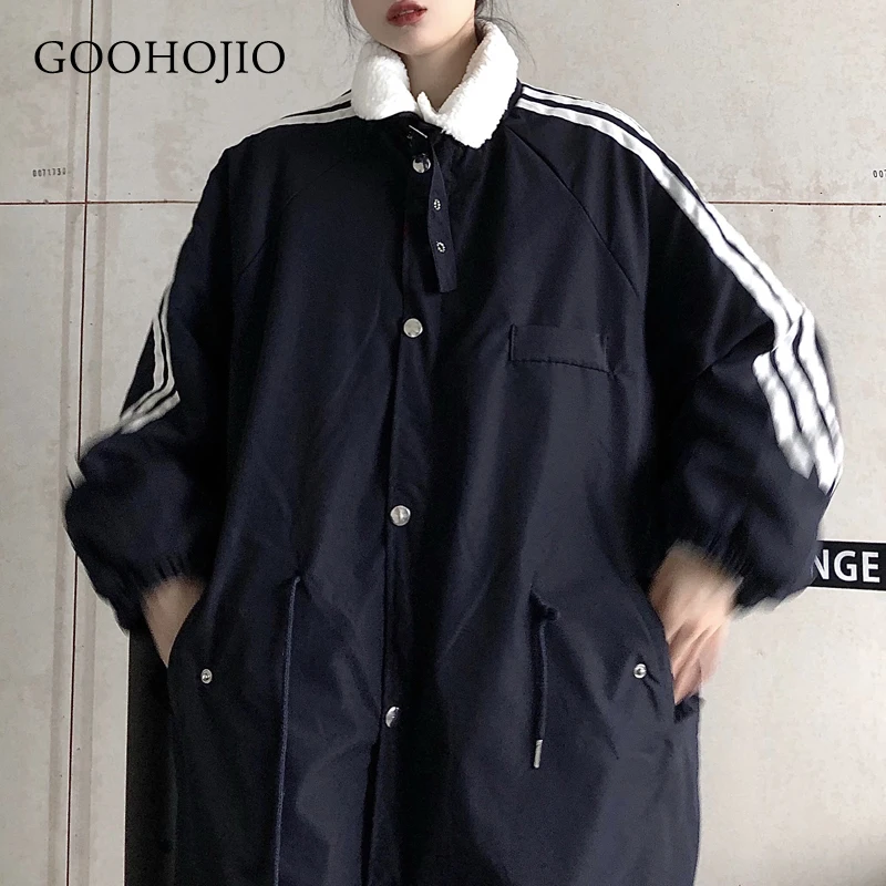 

GOOHOJIO 2021 New Winter Thicken Chic Parkas for Women All-match Women Cotton Clothes Fashionable Casual Solid Long Coats Women