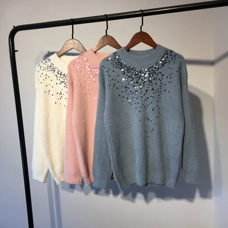 Neploe Sequin толстый свитер женский вязаный пуловер корейский топ зимний джемпер женский длинный рукав o-образный Вырез Свободный Pull Femme 54875