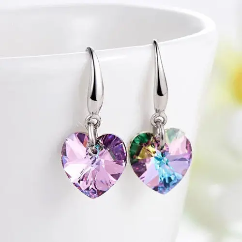 

Exquisite Silver Plated Heart-shaped Crystal Earrings Water Drop Shaped Gem Earrings Elegant Ladies' Banquet Jewelry