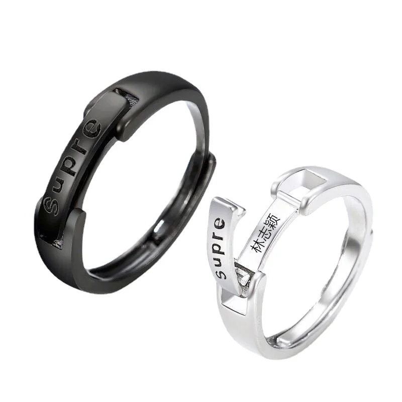 

[Free Lettering] Buckle Couple Ring a Pair of Student Minimalist Men and Women Open Ring Girlfriends' Gift Girlfriend Gift Engag