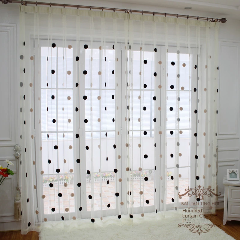 

Сетчатые шторы в горошек, современные сетчатые занавески с вышивкой в Корейском стиле, для балкона, эркера, спальни, гостиной