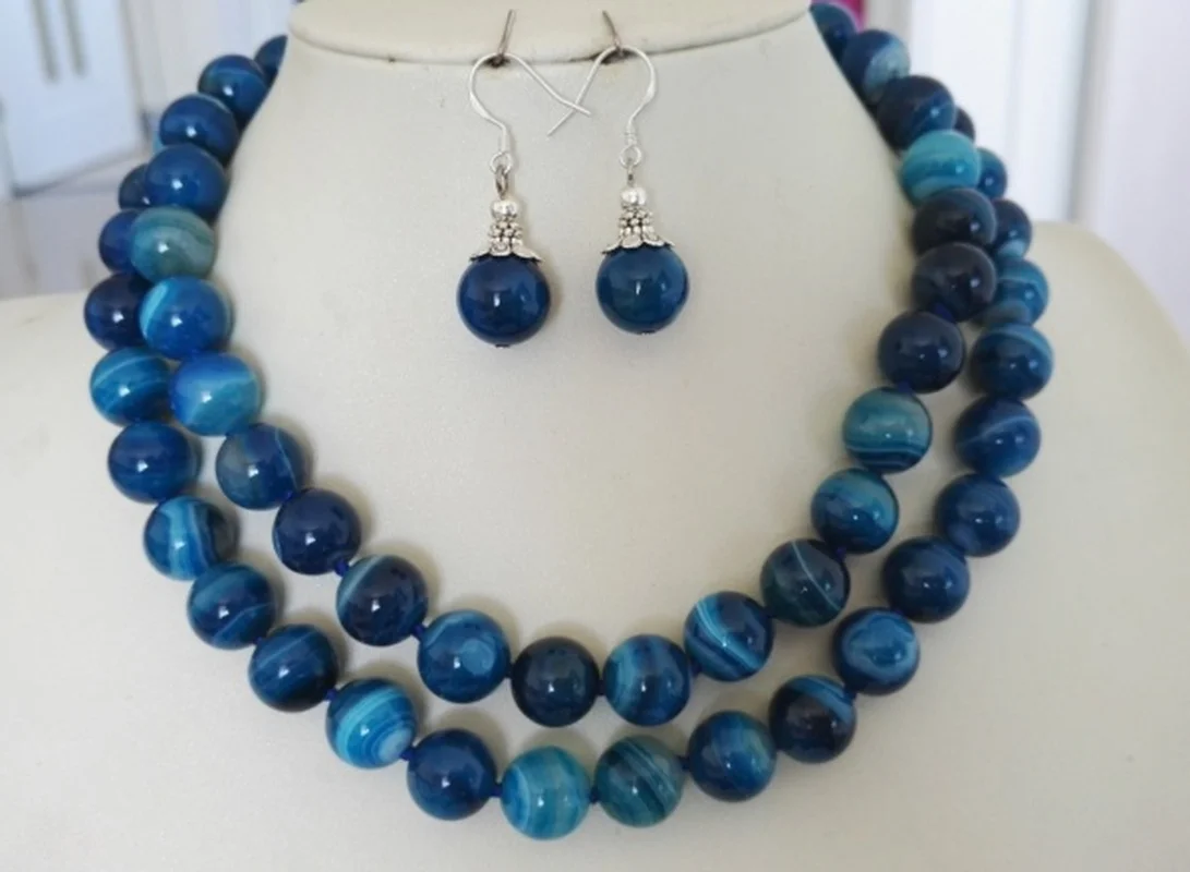 Новое поступление 2020 длинное ожерелье из голубого агата и оникса для