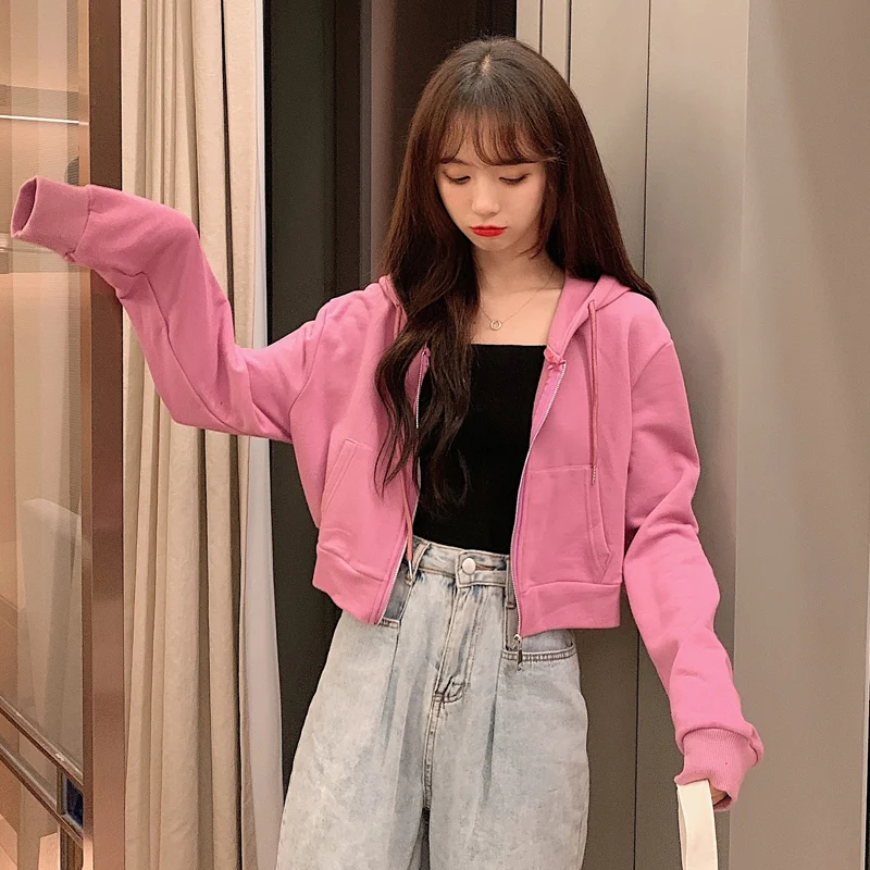 Толстовка Женская Осенняя однотонная на молнии со шляпой