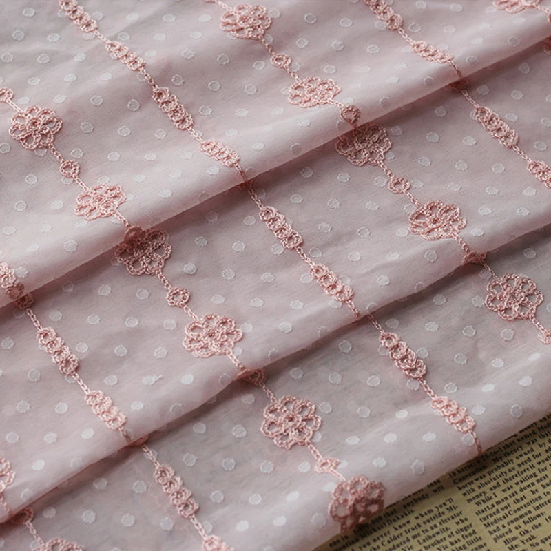 Бежевая серая розовая мягкая жаккардовая шифоновая ткань с вышивкой для платьев