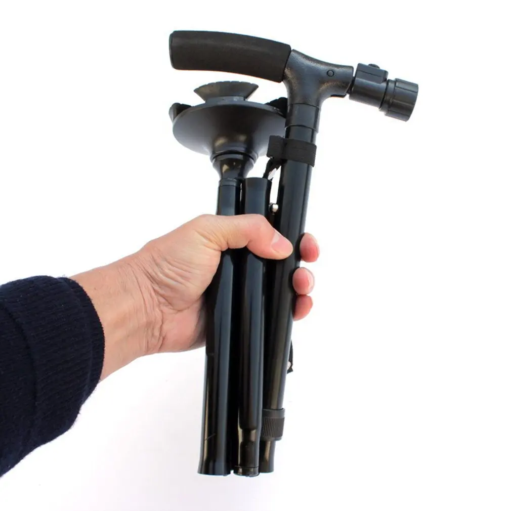 

Thick Aluminum Alloy Retractable Lamp Old Man'S Cane Rugged Four-Legged Folding Elderly Walking Stick