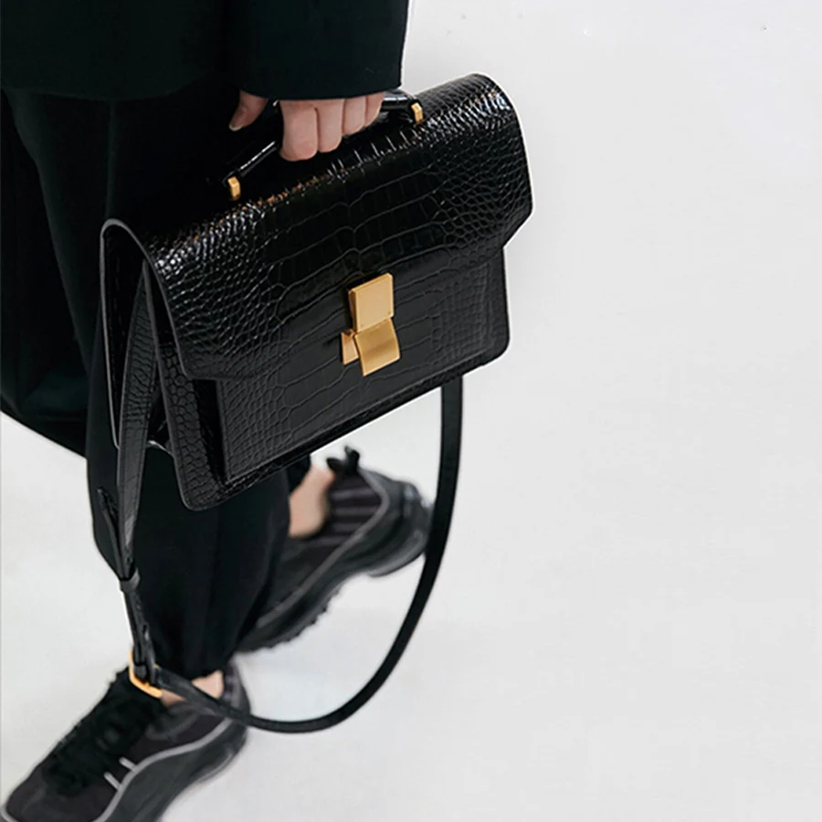 

Fashion Crocodile Pattern Baguette Crossbody Bag PU Leather Shoulder Bags For Women Designer Luxury Handbag Female Travel tote