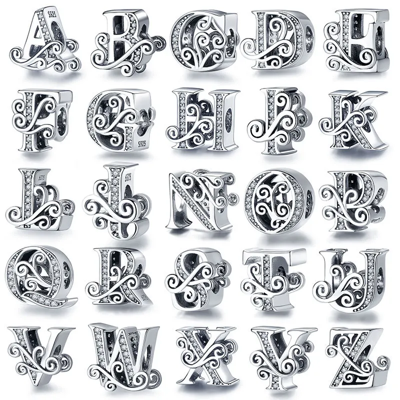 

Btuamb Simple 26 Letter Beads Creative Combination Suitable For DIY Pandora Bracelet Jewelry European Charm