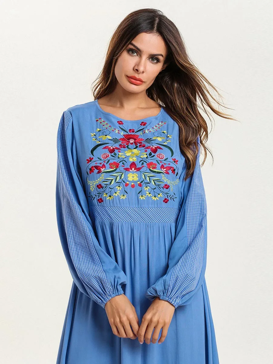 Мусульманское платье абайя для женщин с длинным рукавом и цветочным принтом Jilbab