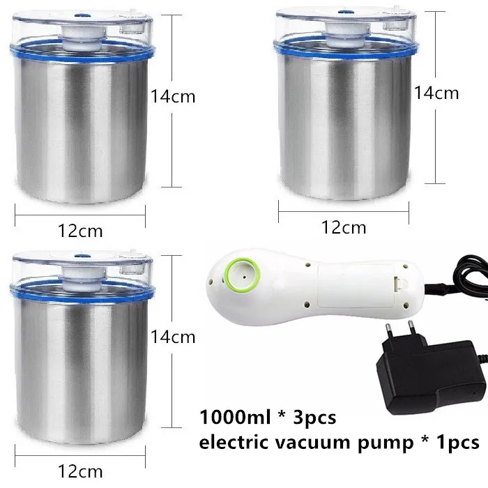 1000ml 3pcs pump Контейнер для хранения продуктов из нержавеющей стали, контейнер для сохранения свежести(1300 мл+ 1000 мл+ 700 мл), вакуумный контейнер, уплотнитель насоса для пищевых продуктов, распродажа - Цвет: 1000ml 3pcs pump