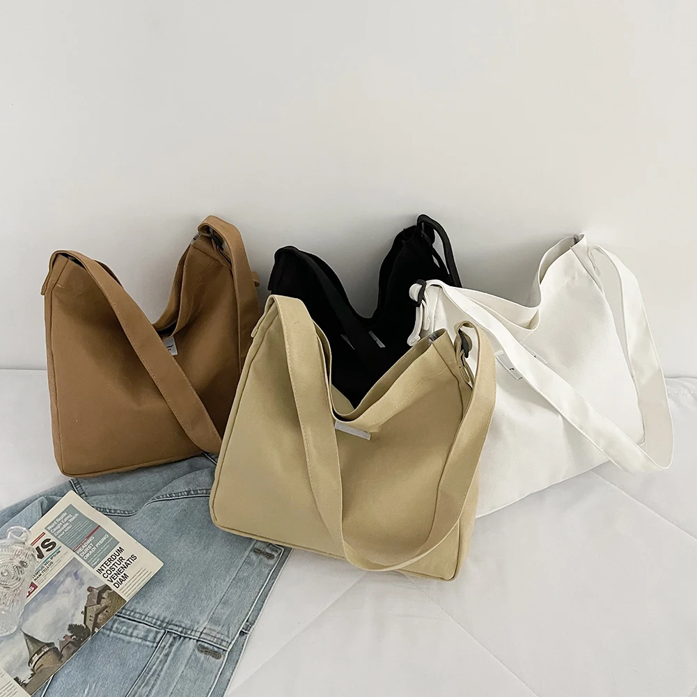 

Canvas Crossbody Bag Solid Color Large Capacity Shoulder Students Preppy Satchel Handbag Eco-friendly Reusable Shopping Bolsas